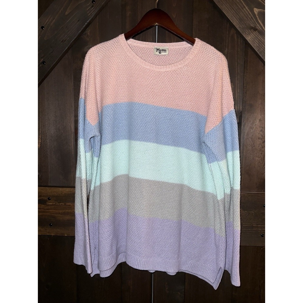 Show Me Your MuMu Women's XL Knit Striped Pastel Sweater Easter‎
